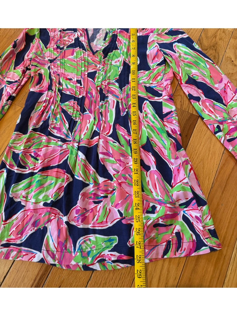 Lilly Pulitzer Sarasota Tunic Top In The Vias Navy Blue Pink Green Floral Sz XXS - Picture 11 of 12